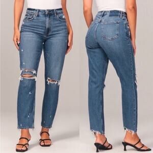 Abercrombie & Fitch The Mom High‎ Rise Jeans Distressed Straight 26 Extra Short